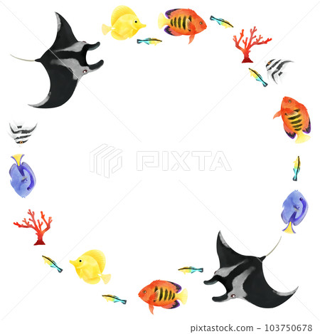 Colorful decoration material of manta rays and tropical fish 103750678