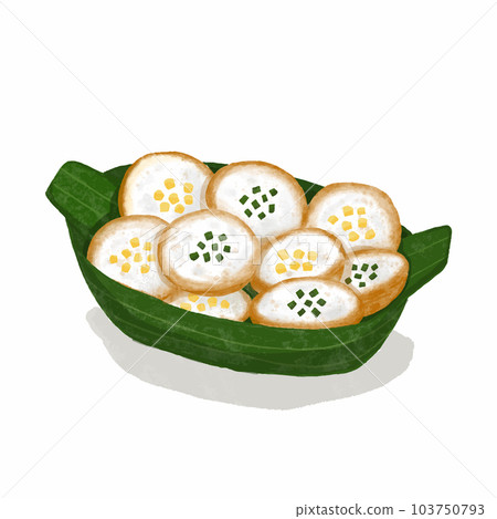 Thai Desserts (Kanom Krok) on banana leaf. 103750793