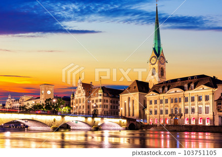 The Women's Minster or Fraum nster abbey, the most popular church in Zurich, Switzerland The Women's Minster or Fraum nster abbey, the most popular church in Zurich, Switzerland 103751105