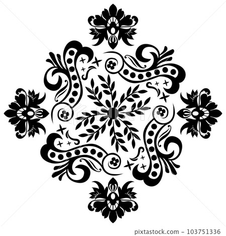 Vintage damask baroque ornament with floral retro antique style. Acanthus pattern foliage swirl design element wedding decoration. Vintage damask baroque ornament with floral retro antique style. Acanthus pattern foliage swirl design element wedding decoration. 103751336