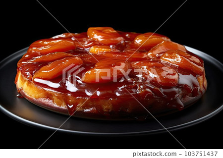 marvelous tarte tatin on a plate, black background, illustration, generative ai 103751437