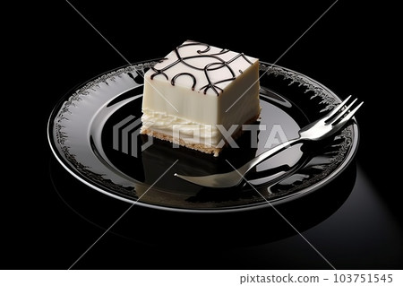 squared tikoy cake on a plate, black background, illustration, generative ai 103751545