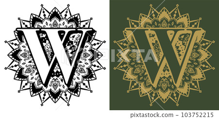 鏤空風格曼陀羅字母“W” 鏤空風格曼陀羅字母“W” 103752215