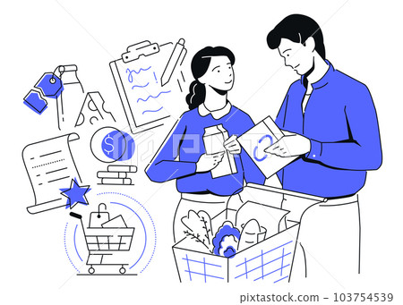 Couple shopping - modern colorful line design style illustration 103754539