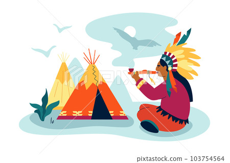 Chief with peace pipe - modern colored vector illustration 103754564