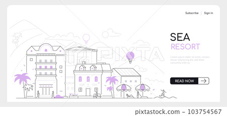 Sea resort - modern thin line design style vector banner 103754567