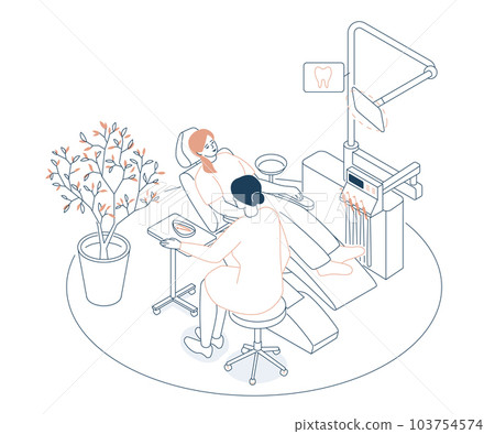 Appointment at the dentist - modern line design style isometric illustration 103754574