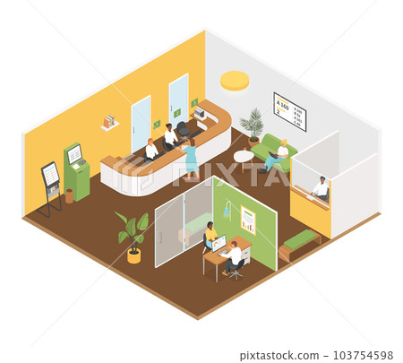 Bank interior - modern vector colorful isometric illustration 103754598