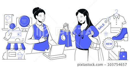 Girl shopping - modern colorful line design style illustration 103754657