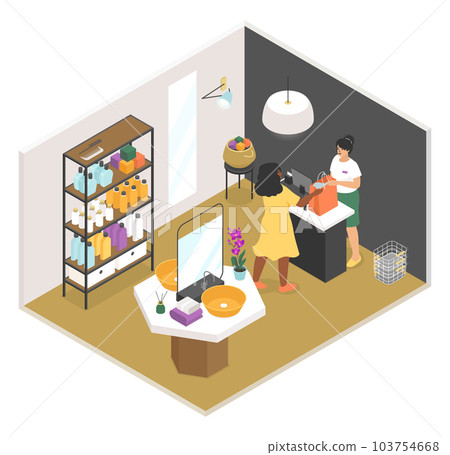 Beauty shop - modern vector colorful isometric illustration Beauty shop - modern vector colorful isometric illustration 103754668