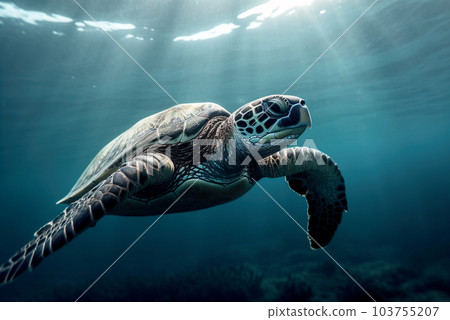 A large sea turtle swims in the sea. A large sea turtle swims in the sea. 103755207