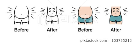 Training at the gym, losing weight by summer, abdominal muscle vector icon illustration material from fat to slim 103755213