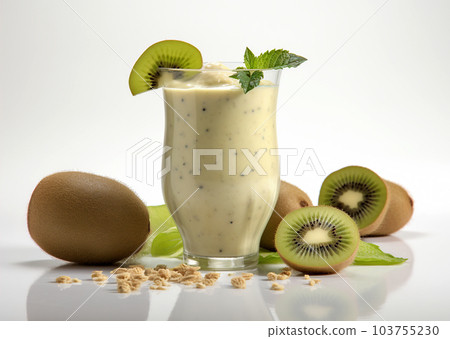 Kiwi smoothie on a white background. 103755230