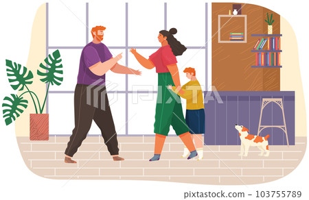 Problems and conflict in family, fight and arguing, quarreling over child, parenting differences 103755789