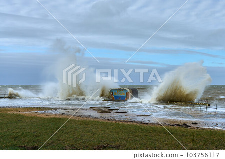 Waves crash up against the old lido in Margate 103756117