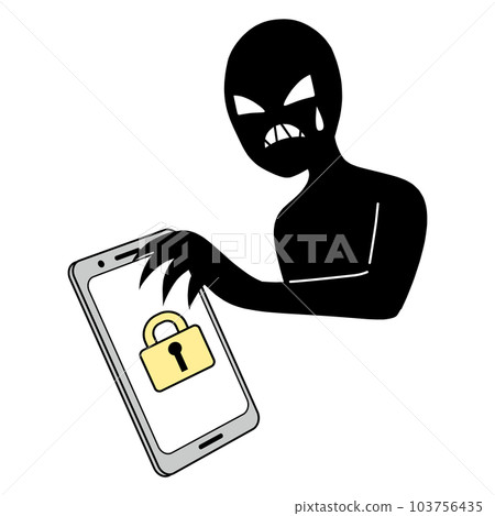 受安全保護的智能手機的插圖素材和不耐煩的黑客形象 103756435