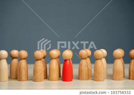 The red man steps forward from the group. Volunteer. Enterprising person. A special leader and promising head of the team. Courage, confidence and passion for new challenges. 103756532