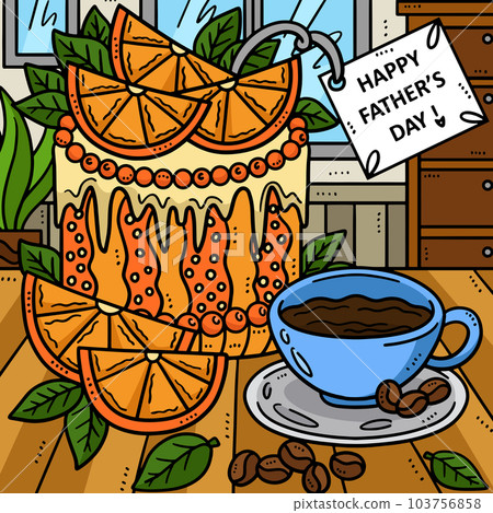 Happy Fathers Day Cake Colored Cartoon  103756858