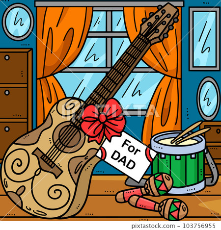 Fathers Day Gift Guitar Colored Cartoon Fathers Day Gift Guitar Colored Cartoon 103756955