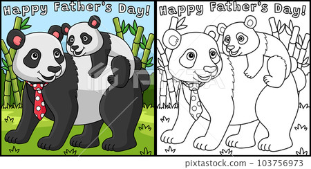 Happy Fathers Day Panda Coloring Page Illustration 103756973