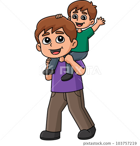 Father Carrying his Son Cartoon Colored Clipart  103757219
