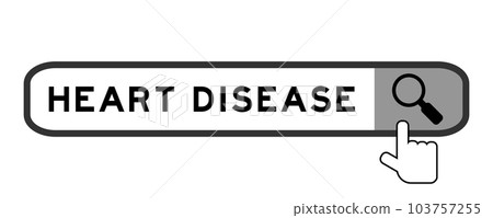 Search banner in word heart disease with hand over magnifier icon on white background Search banner in word heart disease with hand over magnifier icon on white background 103757255