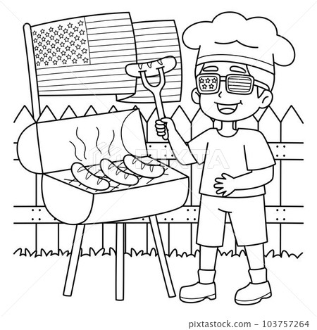 4th of July Cooking Hotdogs Coloring Page for Kids 103757264