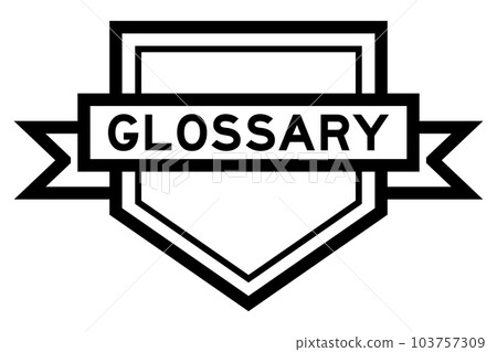 Vintage black color pentagon label banner with word glossary on white background 103757309