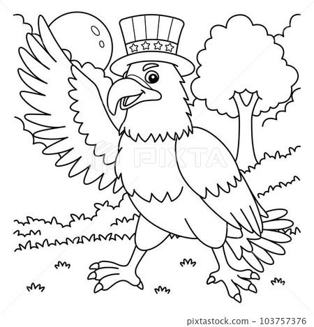 4th of July Eagle Wearing an American Hat Coloring 4th of July Eagle Wearing an American Hat Coloring 103757376