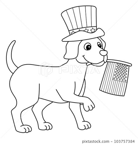 4th of July Dog Celebrating Isolated Coloring Page 103757384