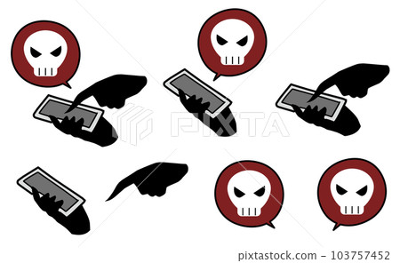 操作智能手機的黑手和頭骨的誹謗等插圖素材組圖像 103757452
