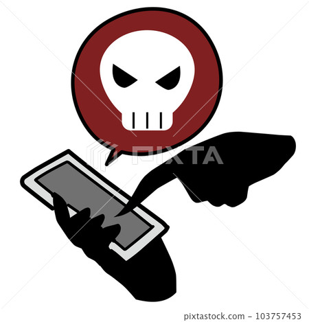 操作智能手機的黑手和骷髏的誹謗等圖像的插圖素材 操作智能手機的黑手和骷髏的誹謗等圖像的插圖素材 103757453