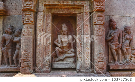 Sculpture of Hindu God and Couples on the Bala Brahmeswara temple, Alampur, Gadwal, Telangana, India. Sculpture of Hindu God and Couples on the Bala Brahmeswara temple, Alampur, Gadwal, Telangana, India. 103757508