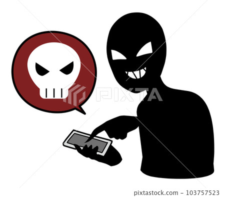 Illustration material of an image such as slander of a black person holding a smartphone and a skull mark 103757523