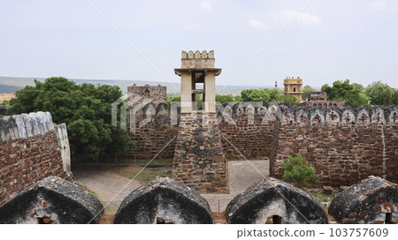 View of Protection Walls and Watch Tower in the Centre, Gandikota Fort, Kadapa, Andhra Pradesh, India. View of Protection Walls and Watch Tower in the Centre, Gandikota Fort, Kadapa, Andhra Pradesh, India. 103757609