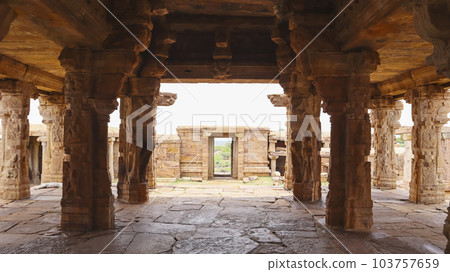 Beautifully Carved Pillars of Mandapa in the Raghunatha Swamy Temple, Gandikota Fort, Kadapa, Andhra Pradesh, India. Beautifully Carved Pillars of Mandapa in the Raghunatha Swamy Temple, Gandikota Fort, Kadapa, Andhra Pradesh, India. 103757659