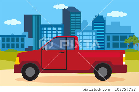 Modern car parking along town street in cartoon style. Vehicles car on city street Modern car parking along town street in cartoon style. Vehicles car on city street 103757758