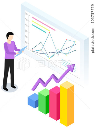 Man study complex diagram on background. Indicators shown on statictical poster. Guy works with data Man study complex diagram on background. Indicators shown on statictical poster. Guy works with data 103757759