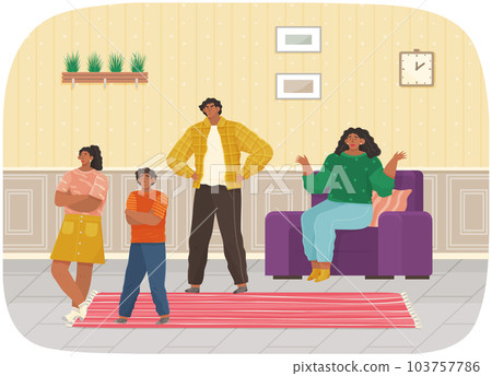 Mutual relations of parents and children, mom and dad scream and scold their naughty children Mutual relations of parents and children, mom and dad scream and scold their naughty children 103757786