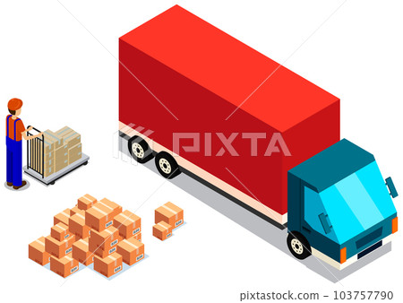 Mover puts boxes with parcels into wagon. Loading car before shipping. China delivery truck Mover puts boxes with parcels into wagon. Loading car before shipping. China delivery truck 103757790