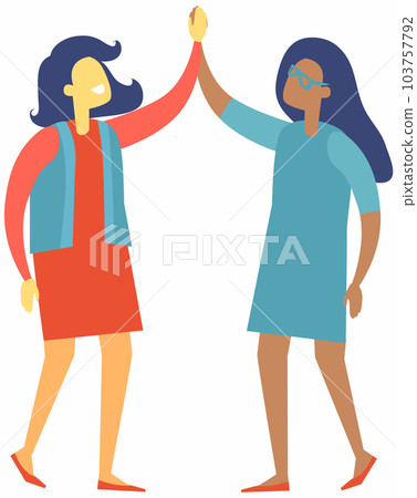Two happy businesswomen shaking hands in agreement. High five business people isolated on white 103757792