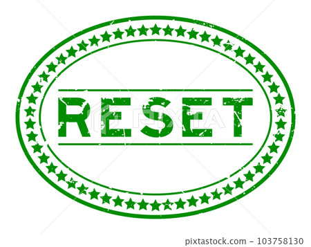 Grunge green reset word oval rubber seal stamp on white background 103758130