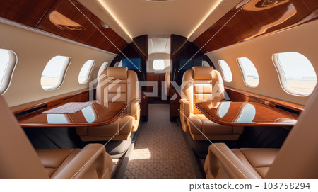 Luxurious expensive leather interior, business class, first, in a private jet. generated ai. 103758294
