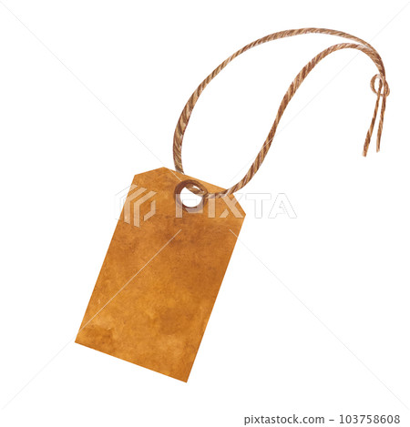 Watercolor kraft paper tags in the shape of a house isolated on white background. Shopping labels with strings. Illustration of beige empty sale kraft label tags 103758608