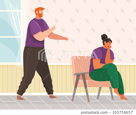 Young people quarreling at home. Man and woman couple in bad relationship, family altercation 103758657