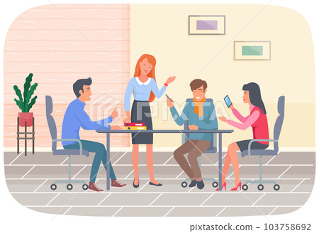 Teamwork, conversation in office at table. Businessmen discuss company s business strategy Teamwork, conversation in office at table. Businessmen discuss company s business strategy 103758692