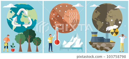 Set of illustrations on theme of environmental care and problems with nature on planet Earth 103758798