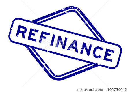 Grunge blue refinance word rubber seal stamp on white background 103759042