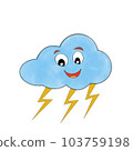 Smiling cloud with blue eyes on white background. Vector illustration 103759198