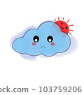Smiling cloud with blue eyes on white background. Vector illustration 103759206